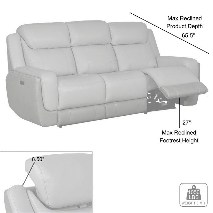 Rosalyn 87" Zero Gravity Power Reclining Sofa with Dropdown Console in Silver and Gray Leather