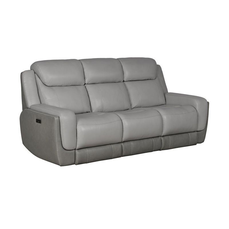 Rosalyn 87" Zero Gravity Power Reclining Sofa with Dropdown Console in Silver and Gray Leather - Furniture City (CA)l