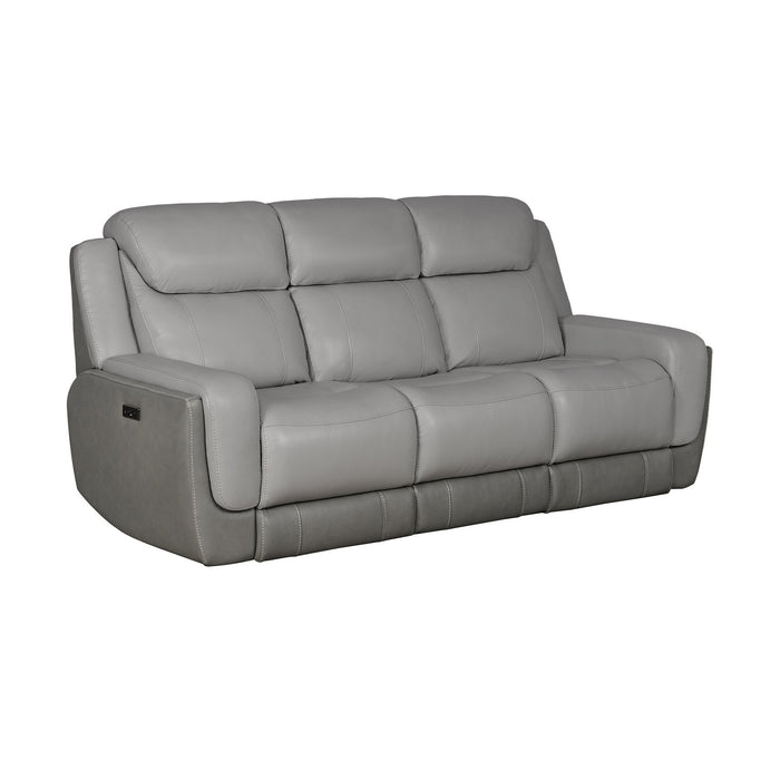 Rosalyn 87" Zero Gravity Power Reclining Sofa with Dropdown Console in Silver and Gray Leather