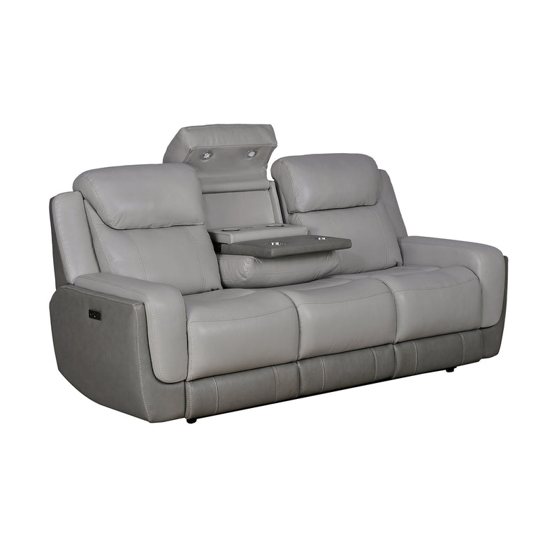 Rosalyn 87" Zero Gravity Power Reclining Sofa with Dropdown Console in Silver and Gray Leather - Furniture City (CA)l