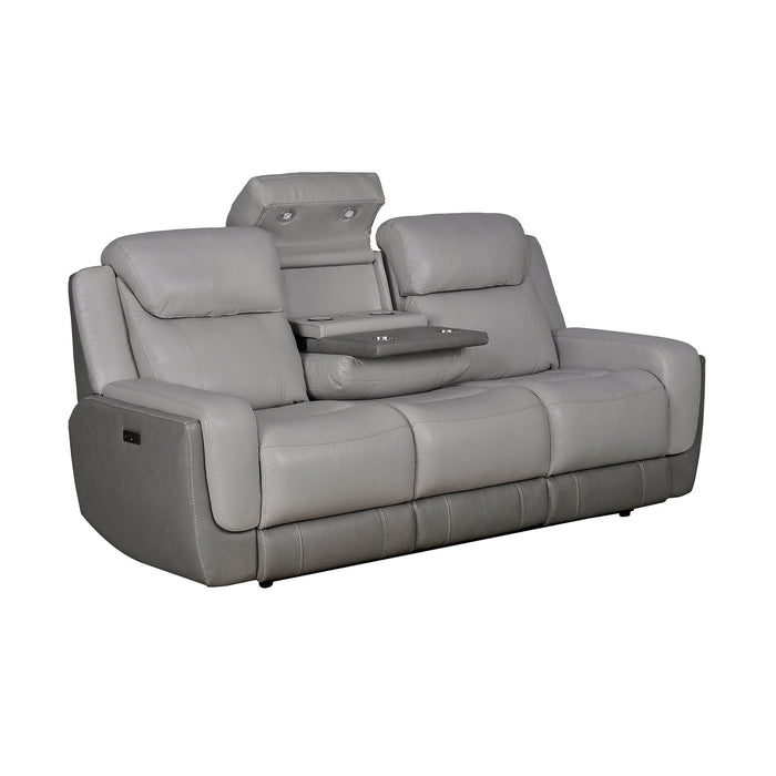 Rosalyn 87" Zero Gravity Power Reclining Sofa with Dropdown Console in Silver and Gray Leather