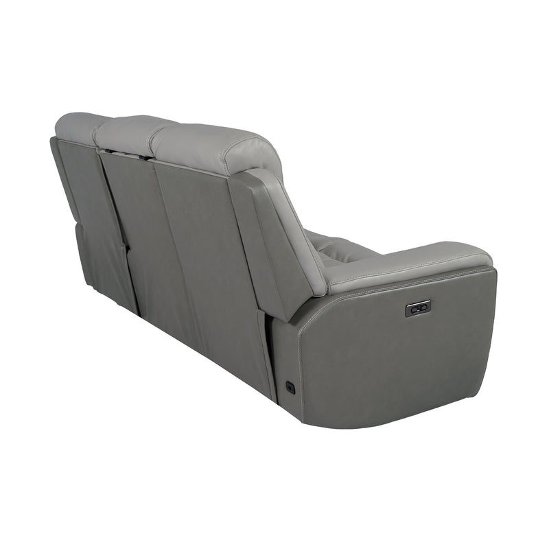 Rosalyn 87" Zero Gravity Power Reclining Sofa with Dropdown Console in Silver and Gray Leather - Furniture City (CA)l