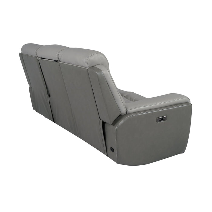 Rosalyn 87" Zero Gravity Power Reclining Sofa with Dropdown Console in Silver and Gray Leather