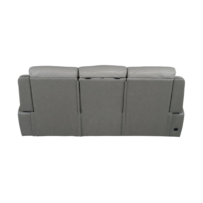 Rosalyn 87" Zero Gravity Power Reclining Sofa with Dropdown Console in Silver and Gray Leather