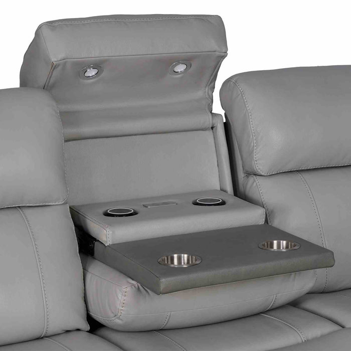 Rosalyn 87" Zero Gravity Power Reclining Sofa with Dropdown Console in Silver and Gray Leather