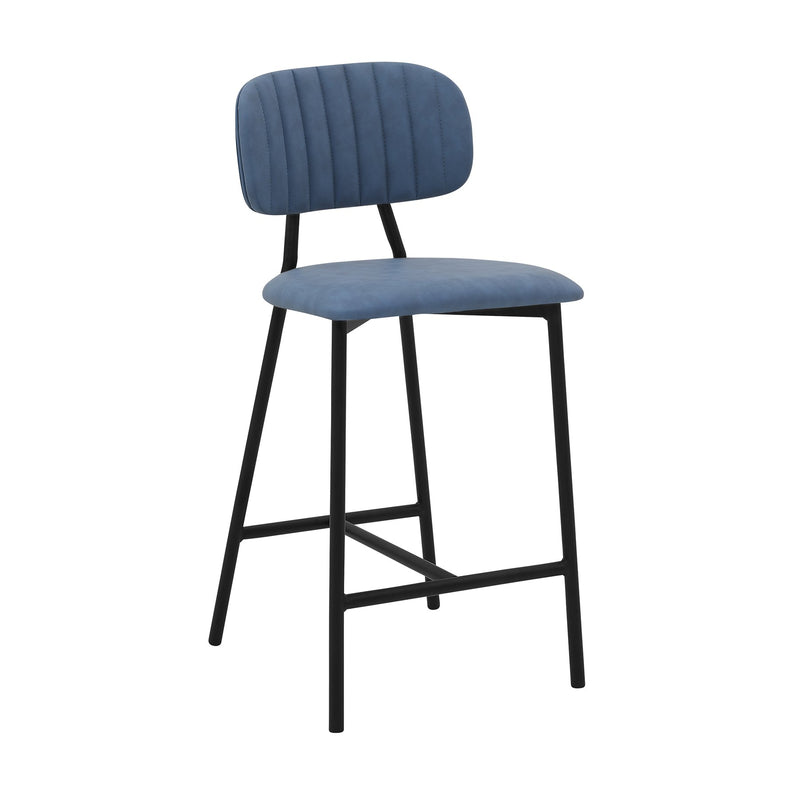 Rococo 26" Blue Faux Leather and Metal Counter Height Bar Stool - Furniture City (CA)l