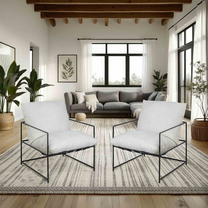 Rogan Accent Chair in Soft Oat Fabric with Black Metal Finish