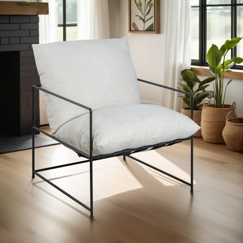 Rogan Accent Chair in Soft Oat Fabric with Black Metal Finish - Furniture City (CA)l