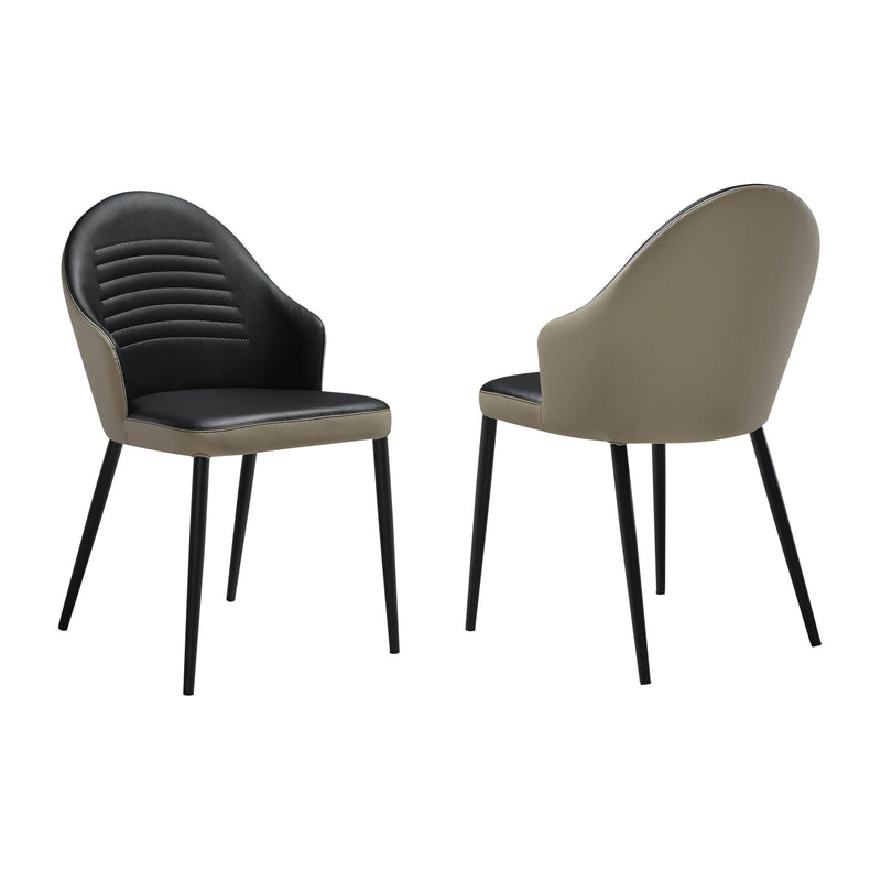 Rocco Upholstered Dining Chair in Taupe Gray and Black Faux Leather with Black Metal Legs - Set of 2 - Furniture City (CA)l