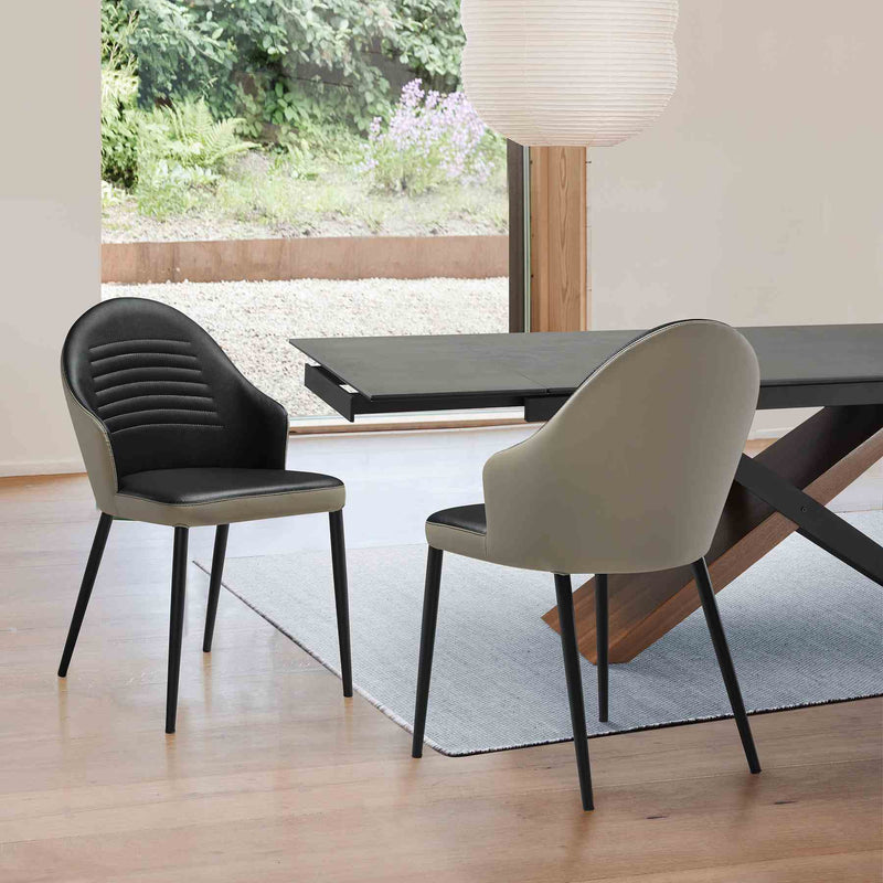 Rocco Upholstered Dining Chair in Taupe Gray and Black Faux Leather with Black Metal Legs - Set of 2 - Furniture City (CA)l