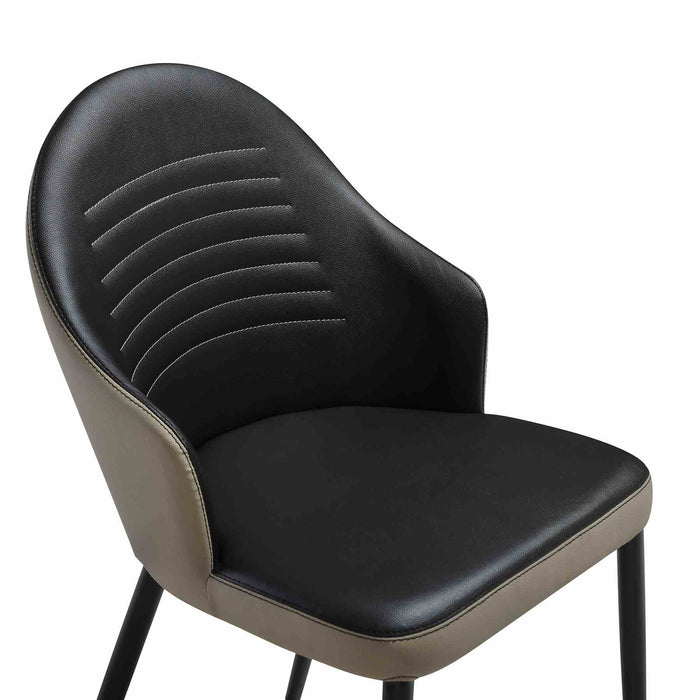 Rocco Upholstered Dining Chair in Taupe Gray and Black Faux Leather with Black Metal Legs - Set of 2