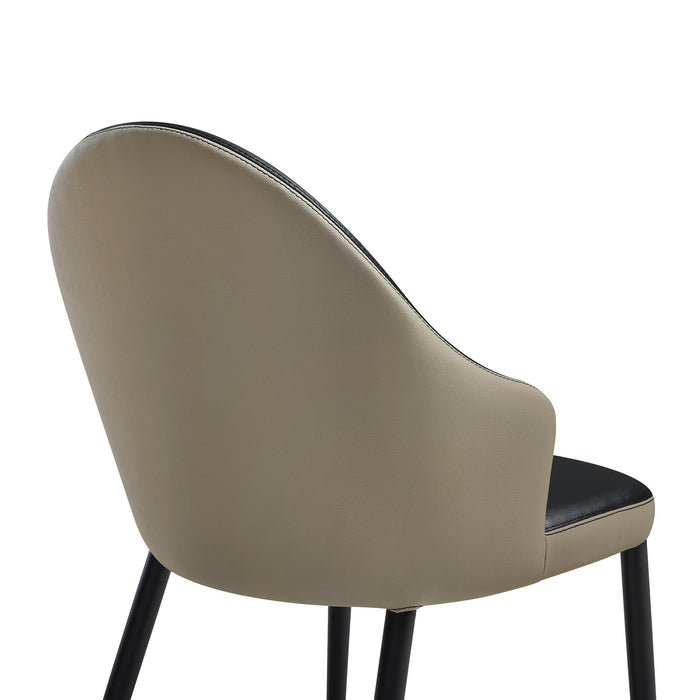 Rocco Upholstered Dining Chair in Taupe Gray and Black Faux Leather with Black Metal Legs - Set of 2