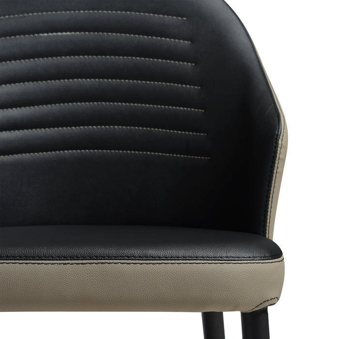 Rocco Upholstered Dining Chair in Taupe Gray and Black Faux Leather with Black Metal Legs - Set of 2