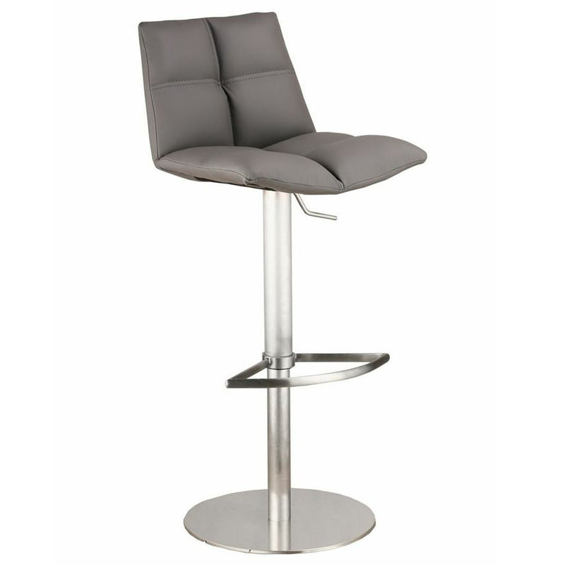 Roma Adjustable Brushed Stainless Steel Barstool in Gray Faux Leather - Furniture City (CA)l