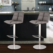 Roma Adjustable Brushed Stainless Steel Barstool in Gray Faux Leather - Furniture City (CA)l