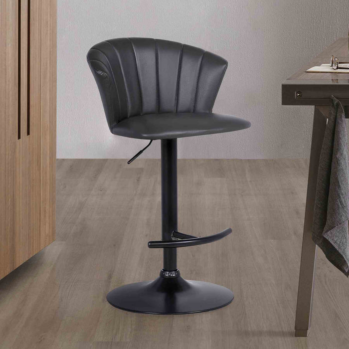 Raquel Adjustable Modern Gray Faux Leather Bar Stool