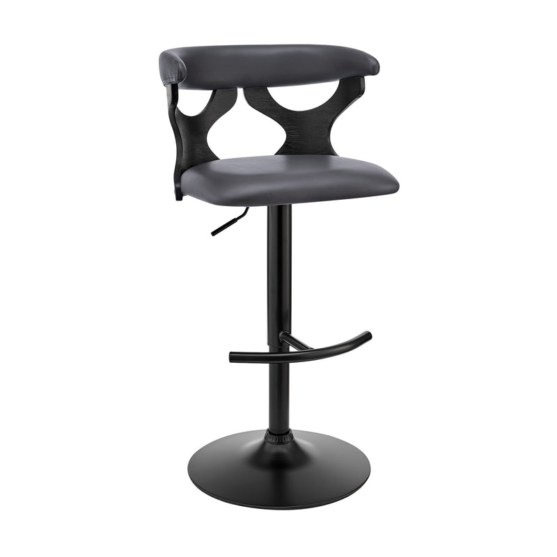 Ruth Adjustable Swivel Gray Faux Leather and Black Wood Bar Stool with Black Base - Furniture City (CA)l