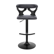Ruth Adjustable Swivel Gray Faux Leather and Black Wood Bar Stool with Black Base - Furniture City (CA)l