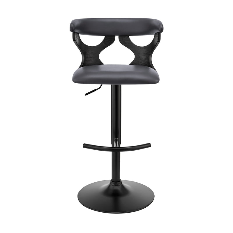 Ruth Adjustable Swivel Gray Faux Leather and Black Wood Bar Stool with Black Base - Furniture City (CA)l