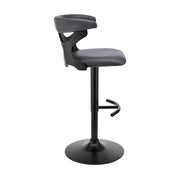 Ruth Adjustable Swivel Gray Faux Leather and Black Wood Bar Stool with Black Base - Furniture City (CA)l