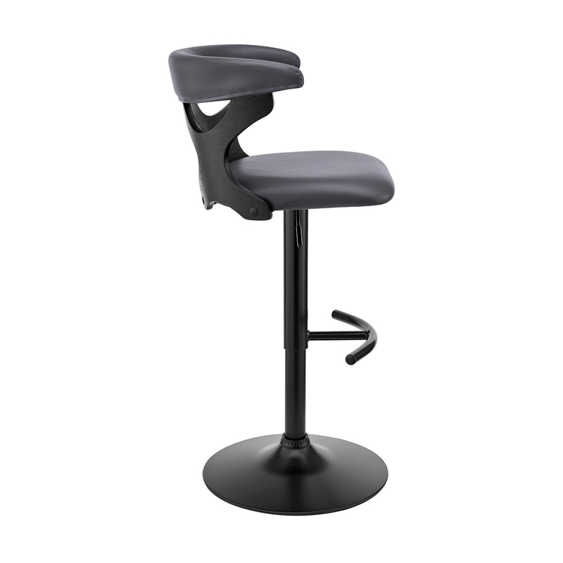 Ruth Adjustable Swivel Gray Faux Leather and Black Wood Bar Stool with Black Base - Furniture City (CA)l
