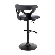 Ruth Adjustable Swivel Gray Faux Leather and Black Wood Bar Stool with Black Base - Furniture City (CA)l