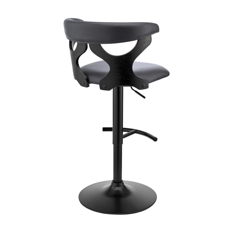 Ruth Adjustable Swivel Gray Faux Leather and Black Wood Bar Stool with Black Base - Furniture City (CA)l