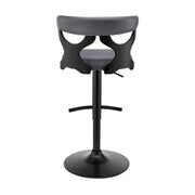 Ruth Adjustable Swivel Gray Faux Leather and Black Wood Bar Stool with Black Base - Furniture City (CA)l