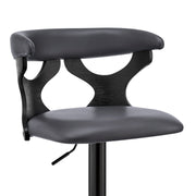 Ruth Adjustable Swivel Gray Faux Leather and Black Wood Bar Stool with Black Base - Furniture City (CA)l