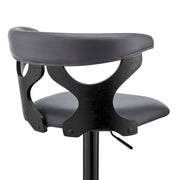 Ruth Adjustable Swivel Gray Faux Leather and Black Wood Bar Stool with Black Base - Furniture City (CA)l