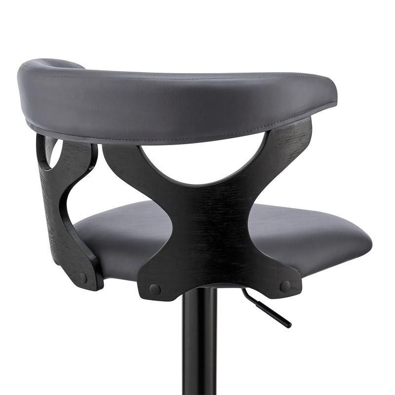 Ruth Adjustable Swivel Gray Faux Leather and Black Wood Bar Stool with Black Base - Furniture City (CA)l