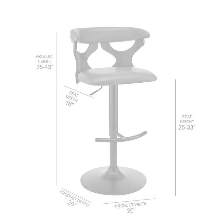 Ruth Adjustable Swivel Gray Faux Leather and Black Wood Bar Stool with Black Base