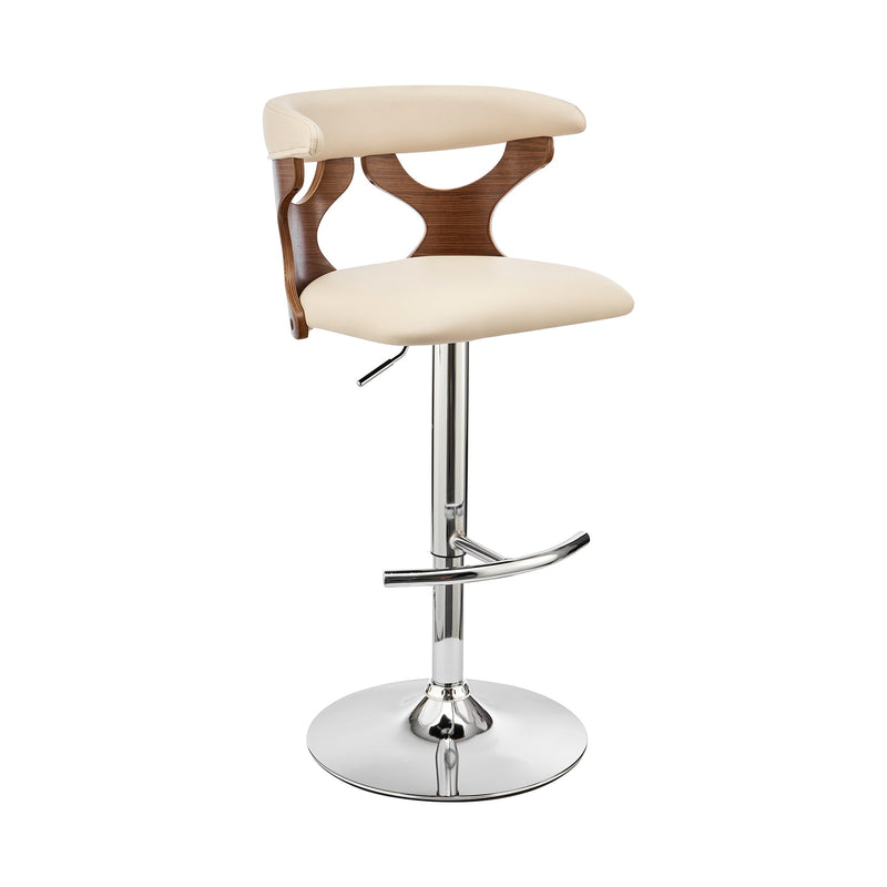 Ruth Adjustable Swivel Cream Faux Leather and Walnut Wood Bar Stool with Chrome Base - Furniture City (CA)l