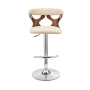 Ruth Adjustable Swivel Cream Faux Leather and Walnut Wood Bar Stool with Chrome Base - Furniture City (CA)l