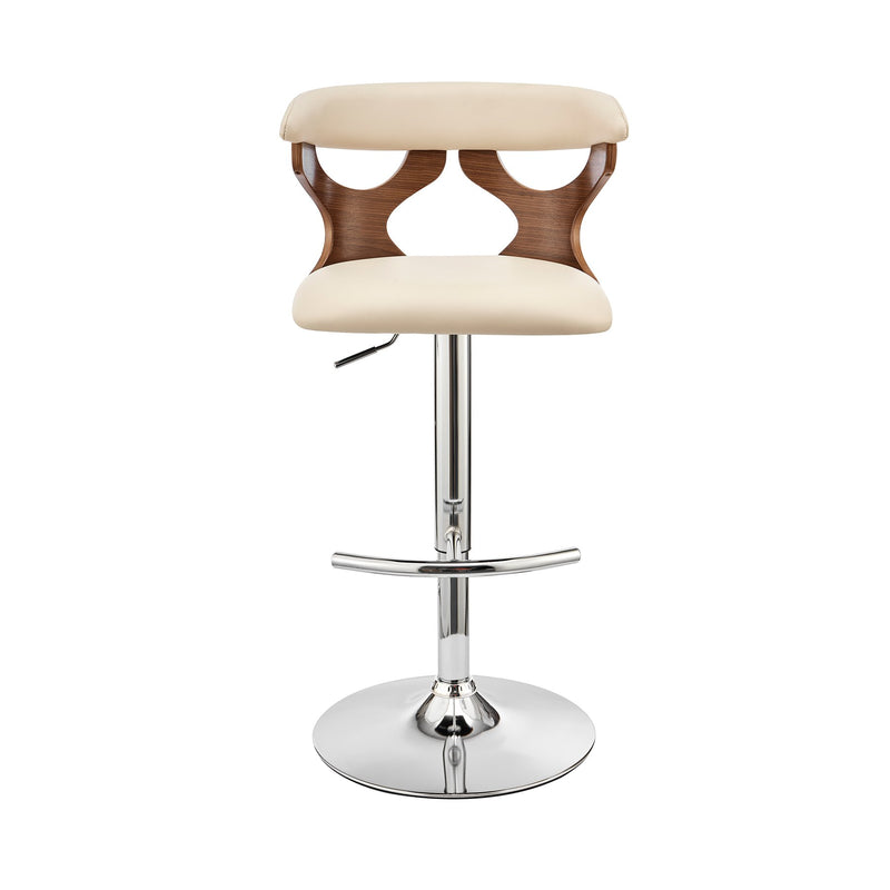 Ruth Adjustable Swivel Cream Faux Leather and Walnut Wood Bar Stool with Chrome Base - Furniture City (CA)l