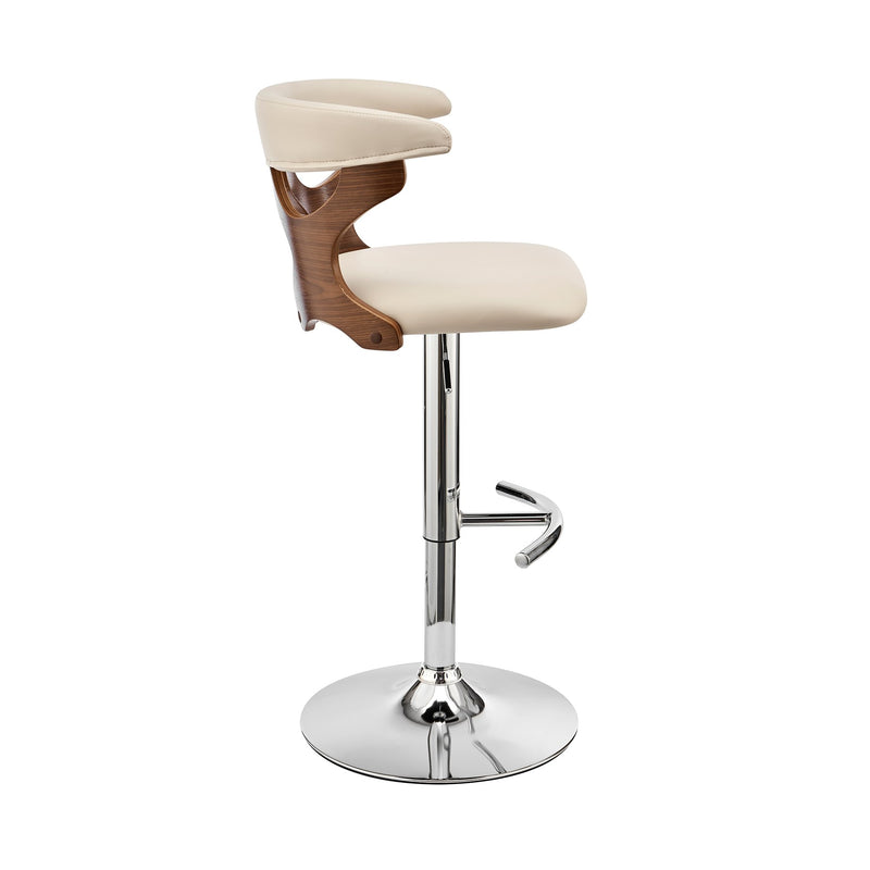 Ruth Adjustable Swivel Cream Faux Leather and Walnut Wood Bar Stool with Chrome Base - Furniture City (CA)l