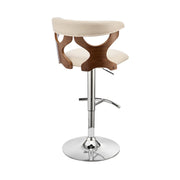 Ruth Adjustable Swivel Cream Faux Leather and Walnut Wood Bar Stool with Chrome Base - Furniture City (CA)l