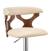 Ruth Adjustable Swivel Cream Faux Leather and Walnut Wood Bar Stool with Chrome Base - Furniture City (CA)l