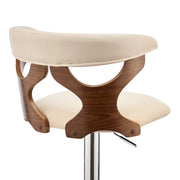 Ruth Adjustable Swivel Cream Faux Leather and Walnut Wood Bar Stool with Chrome Base - Furniture City (CA)l