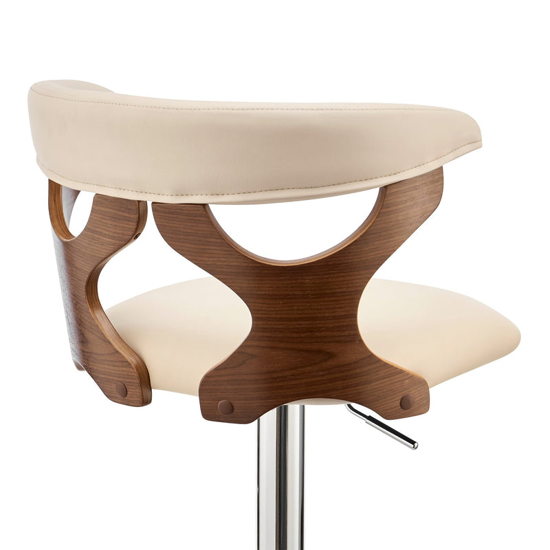 Ruth Adjustable Swivel Cream Faux Leather and Walnut Wood Bar Stool with Chrome Base - Furniture City (CA)l