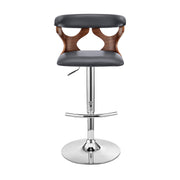 Ruth Adjustable Swivel Gray Faux Leather and Walnut Wood Bar Stool with Chrome Base - Furniture City (CA)l