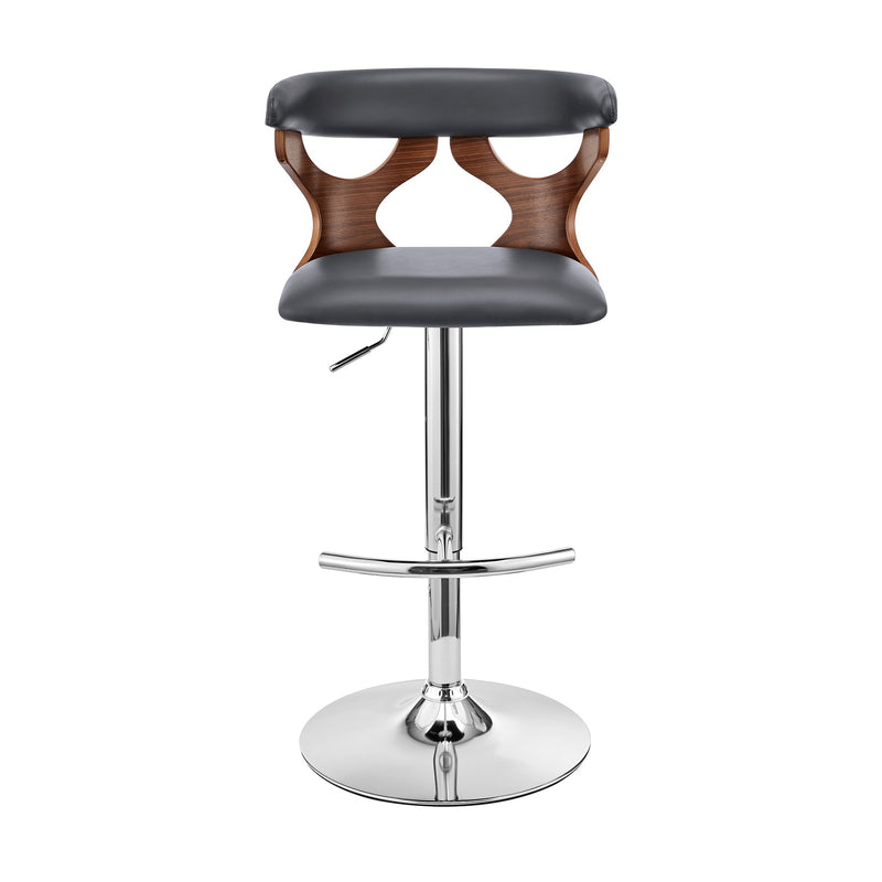 Ruth Adjustable Swivel Gray Faux Leather and Walnut Wood Bar Stool with Chrome Base - Furniture City (CA)l