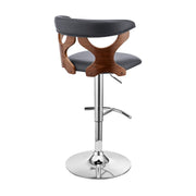 Ruth Adjustable Swivel Gray Faux Leather and Walnut Wood Bar Stool with Chrome Base - Furniture City (CA)l