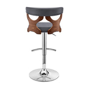 Ruth Adjustable Swivel Gray Faux Leather and Walnut Wood Bar Stool with Chrome Base - Furniture City (CA)l