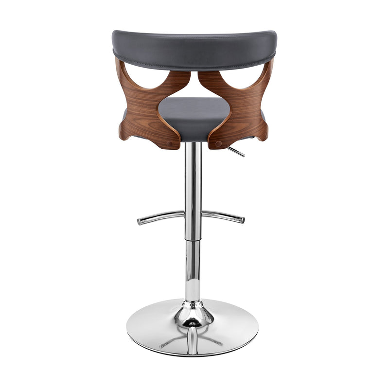 Ruth Adjustable Swivel Gray Faux Leather and Walnut Wood Bar Stool with Chrome Base - Furniture City (CA)l