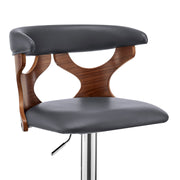 Ruth Adjustable Swivel Gray Faux Leather and Walnut Wood Bar Stool with Chrome Base - Furniture City (CA)l