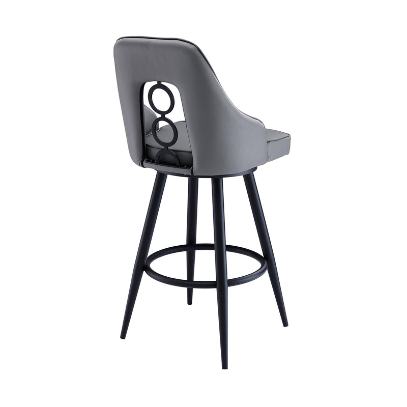 Ruby 26" Counter Height Swivel Gray Faux Leather and Black Metal Bar Stool - Furniture City (CA)l