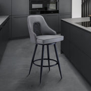 Ruby 26" Counter Height Swivel Gray Faux Leather and Black Metal Bar Stool - Furniture City (CA)l