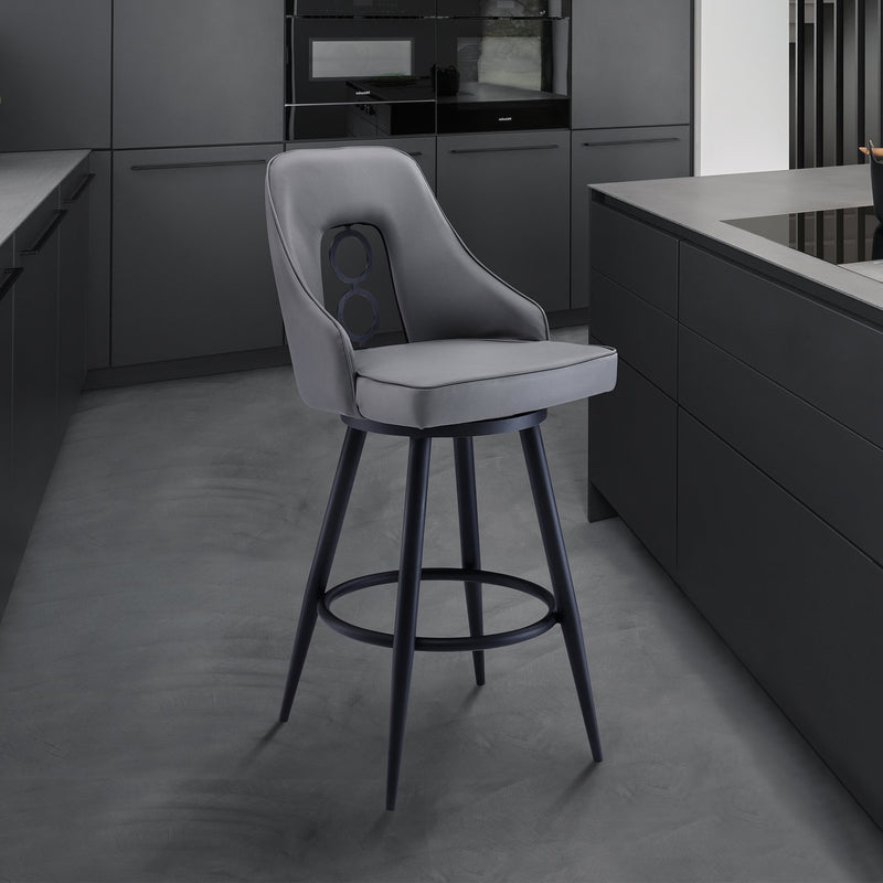 Ruby 26" Counter Height Swivel Gray Faux Leather and Black Metal Bar Stool - Furniture City (CA)l