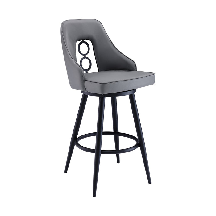 Ruby 30" Bar Height Swivel Gray Faux Leather and Black Metal Bar Stool